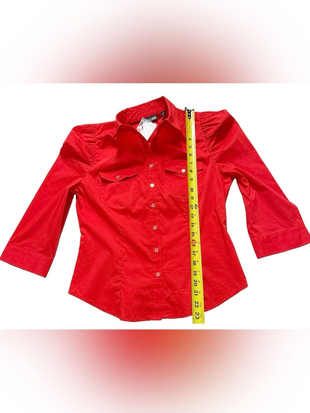 7th Avenue Design Studio Red Puff Sleeve Button Front Blouse Small NWT - Picture 6 of 9